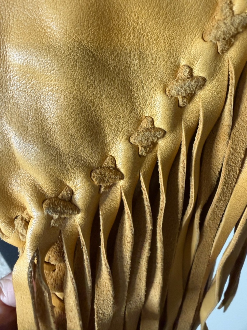 Vintage Yellow Tan Leather Suede Crop Vest Fringe Braided Seams Boho Lined Small - Picture 7 of 16